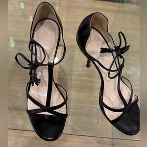 Frances Valentine Valentina Open Toe T-Strap Black Heels
